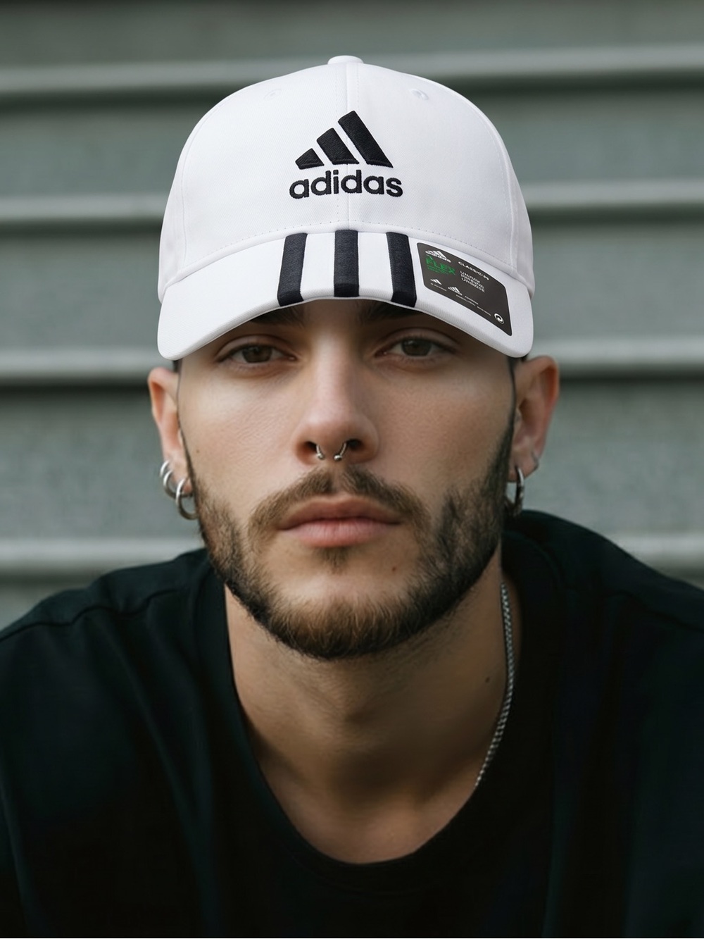 adidas White and Black Logo Curved-Brim Cap